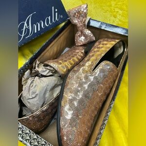 Amali Rose Gold Slip-On Loafers and Bow tie